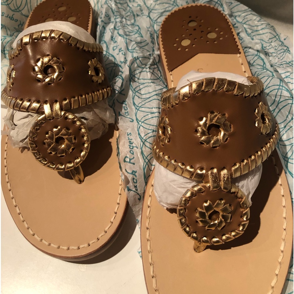 NWT in box Classic Jack Rogers brown and gold sandals ( 8M) Jackie O favorite